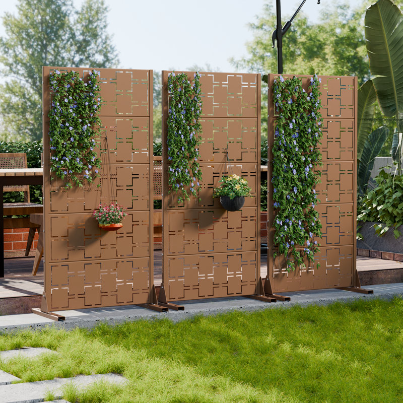 H 60 po x l 30 po x P 16 po avec écran d'intimité en métal autoportant et cloison décorative, 60" H x 30" W x 16" D, Brun