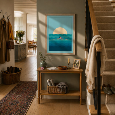 Swimmer In Blue Tides Coastal - Print