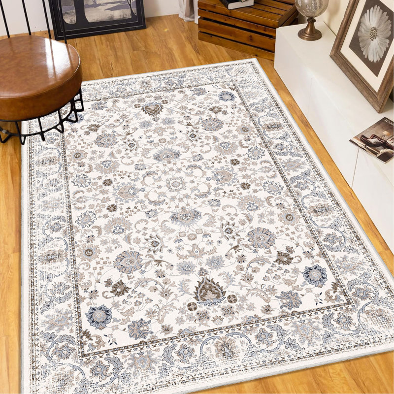 Area Rug Vintage Bohemia Non-Slip Washable Rug For Living Room Kitchen Bedroom Living Room Flower Design, Rectangle 6' x 9'