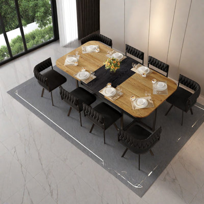 Stylish 9-piece Dining Table Sets, Modern Mdf & Velvet, Ideal For Family Dining