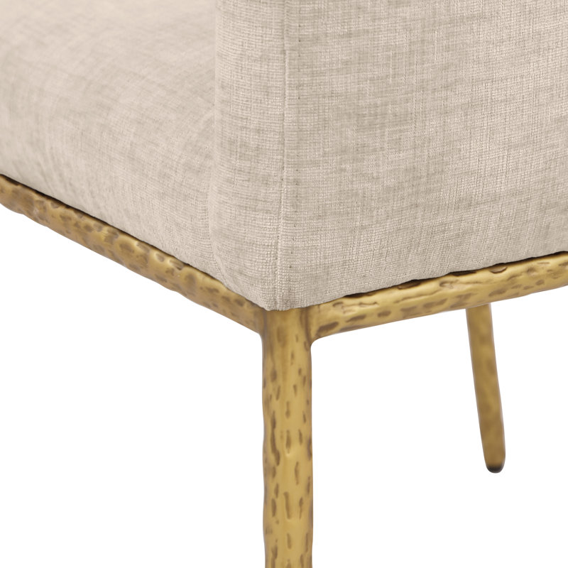 Reeves Chenille Fabric Dining Chair, Beige Chenille Fabric, Brushed Brass