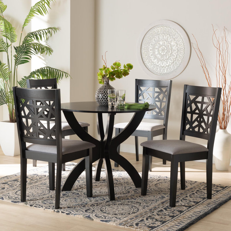Strassen 4 - Person Pedestal Dining Set, Gray/Dark Brown