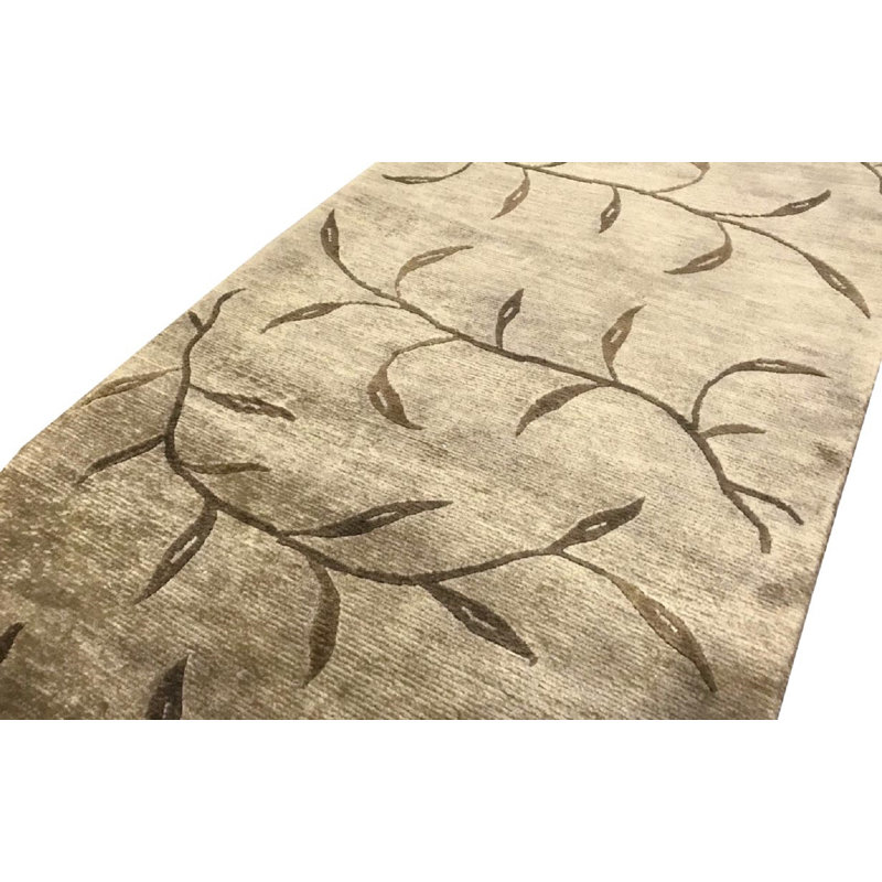Hand-Knotted High-Quality Light Green Runner