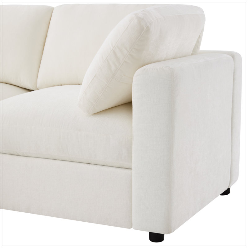 Ensemble de canapé modulaire en chenille 6 places avec repose-pieds, Chenille beige