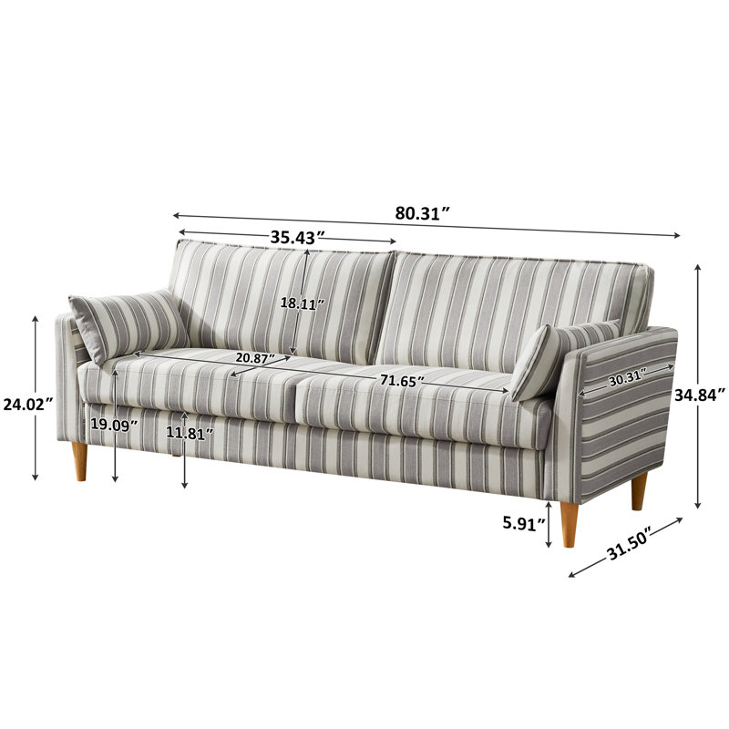 80.71'' Striped Fabric Upholstered Sofa, Gray