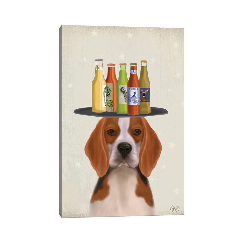 Beagle Beer Lover by Fab Funky - Wrapped Canvas Print, 30.48 cm H x 45.72 cm W