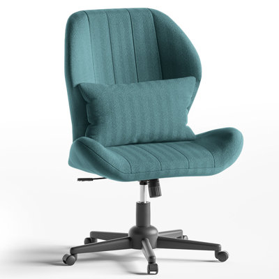 Cross Legged Office Chair With Wheels, Armless Desk Chair With Wide Seat And Tall Back, Ergonomic Curved Seat For Bedroom, Office & by Dakota Fields