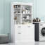 Armoire de rangement de salle de bain 39,30 po avec panier inclinable, grand organisateur autoportant de 70,9 po de hauteur avec tiroirs et tablettes réglables, tour à linge en panneau de fibres à densité moyenne avec poignées en acier