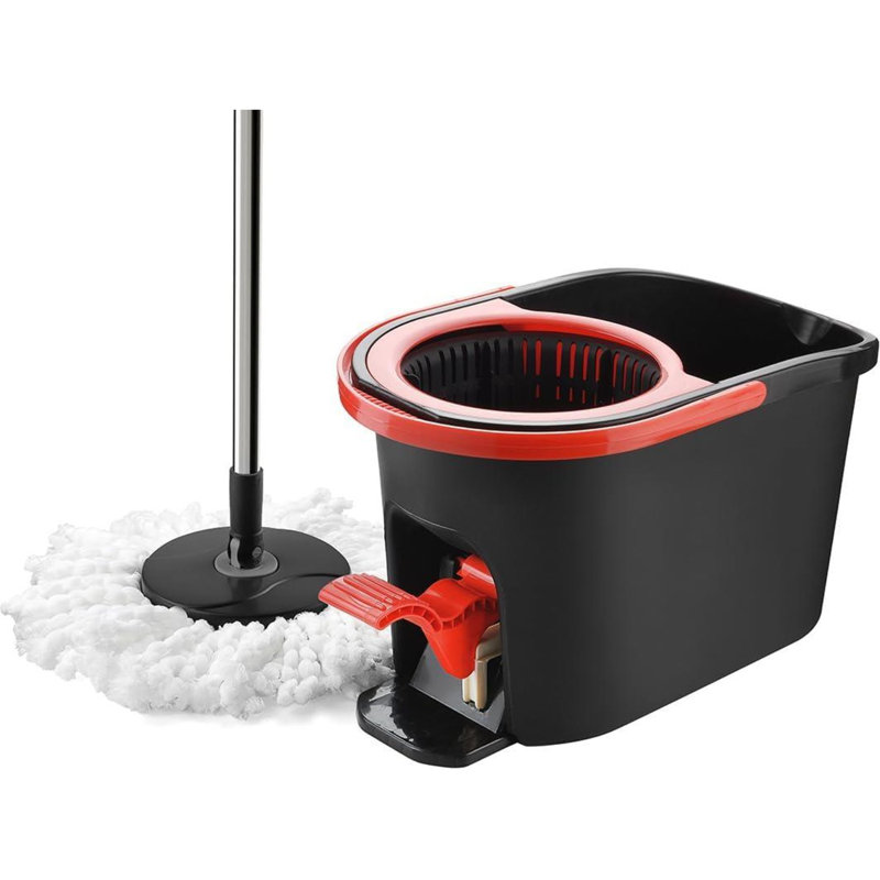 MantraRaj Microfiber Spin Mop and Bucket Set Foot Pedal Rotating Mop Durable Mop Bucket Set Black