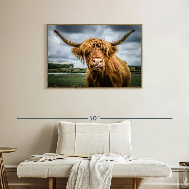 Silly Highland Cow, Cadre flottant en bois naturel, 37 po x 25 po
