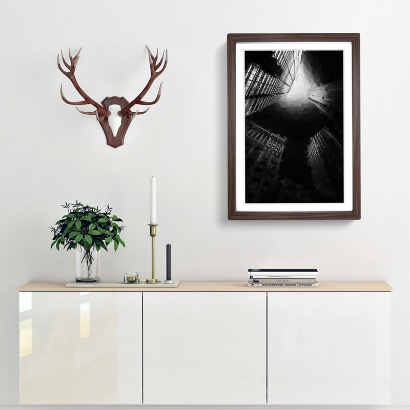 Skyscrapers at Night in Abstract - Picture Frame Graphic Art Print, 65cm H x 48cm W x 2cm D, Walnut Framed