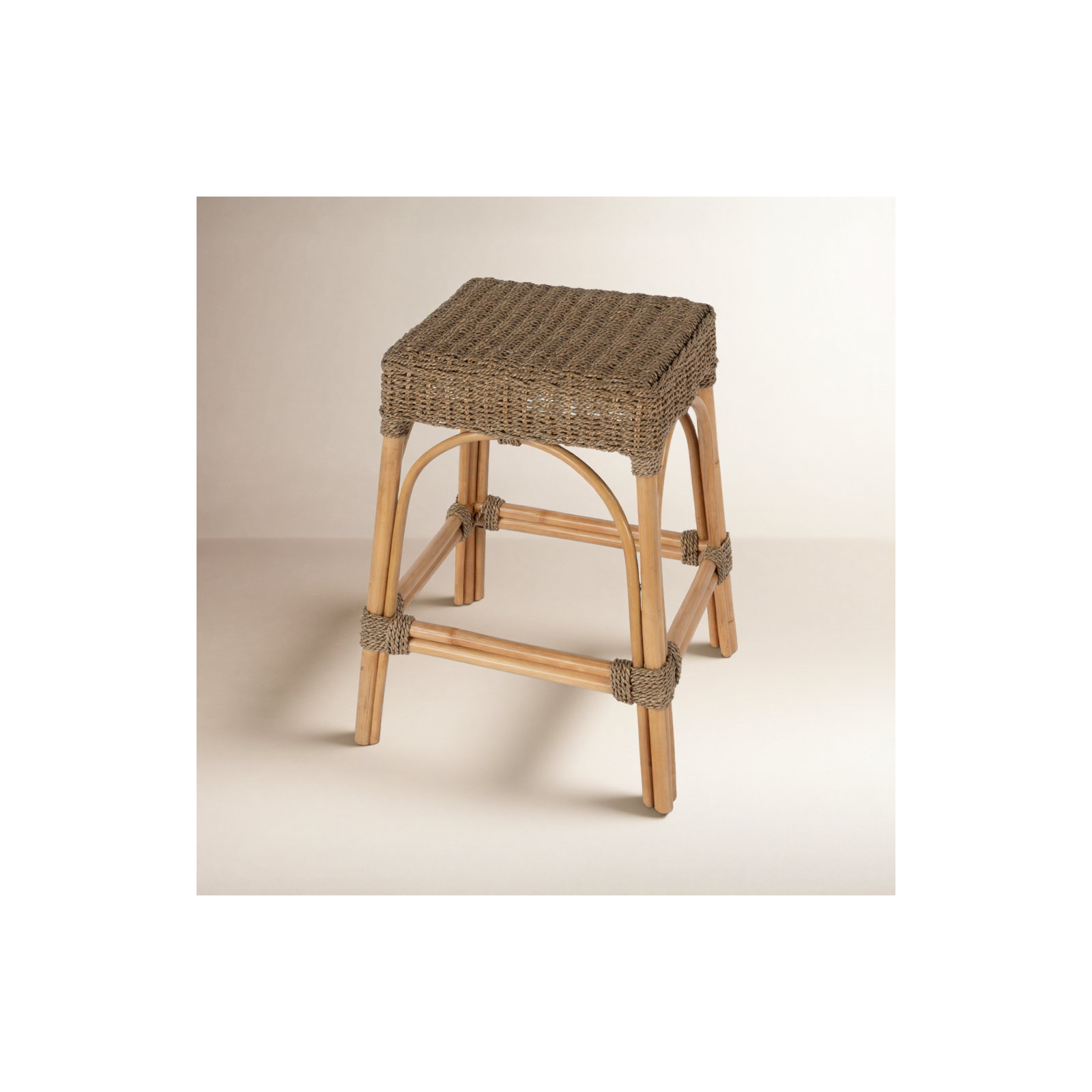 Lennart 24.5" Rectangular Rattan Counter Stool, Khaki Brown
