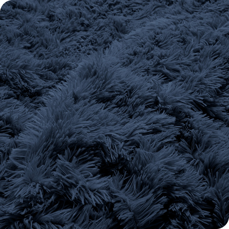 Dark Blue King/California King Shaggy Faux Fur Duvet Cover