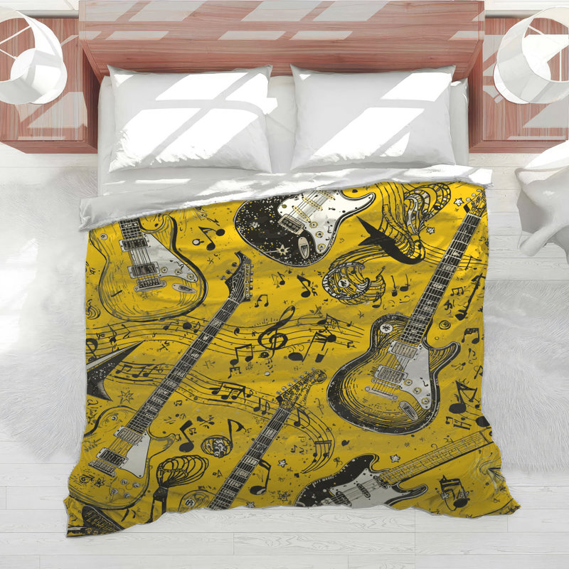Electric Guitars Musical Notes Comforter, Twin