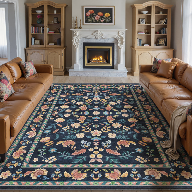 Tapis oriental cerise lavable à la machine avec envers antidérapant, Rectangle 9 pi x 12 pi