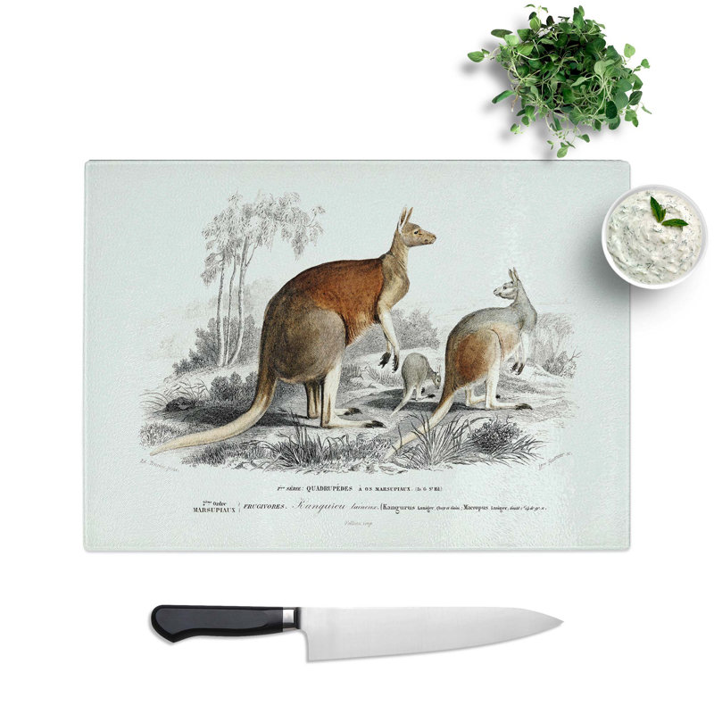 Tempered Glass Kangaroos by Charles D' Orbigny Chopping Board, 28.5 cm W x 20 cm L
