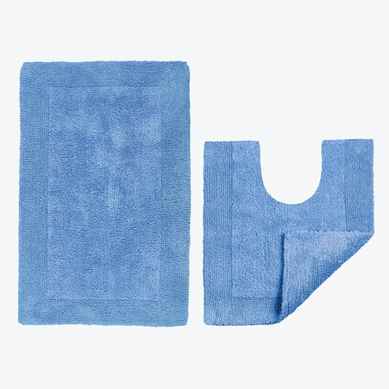 100% Cotton Bath Mat and Pedestal Mat Set, Blue
