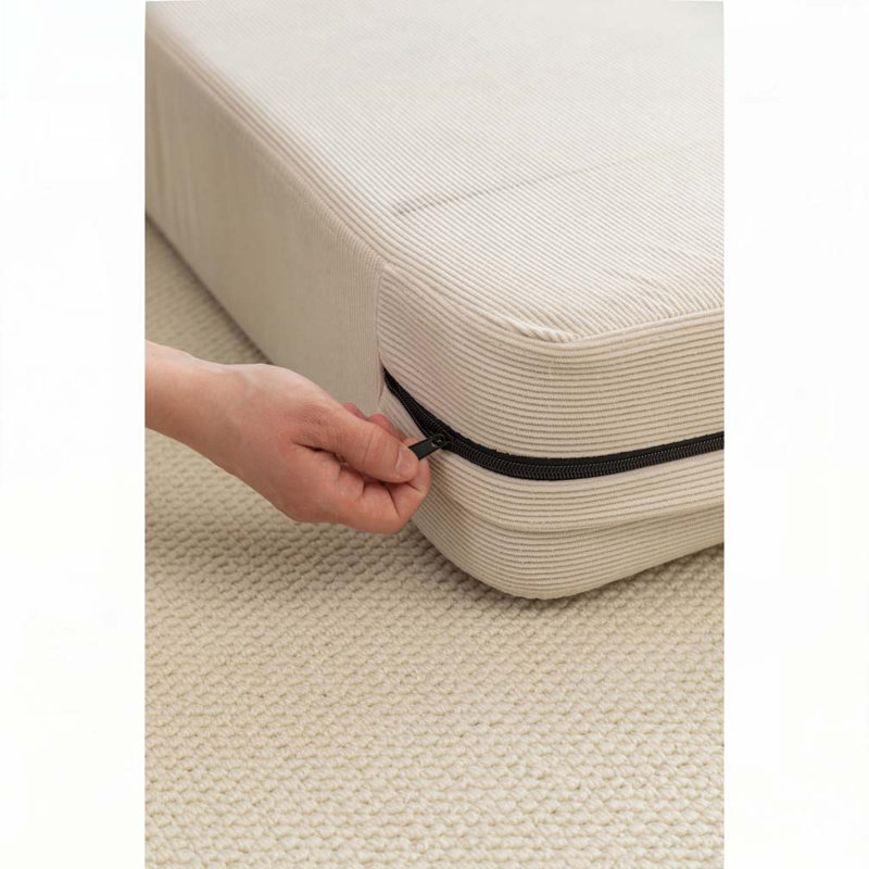 Canapé-lit pliable avec méridienne et matelas, Beige