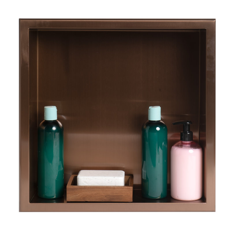 Niche de douche en acier inoxydable, Cuivre brossé, H 16 po x l 16 po x P 4 po