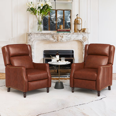 Doersten Genuine Leather Push Back Reclining Chair