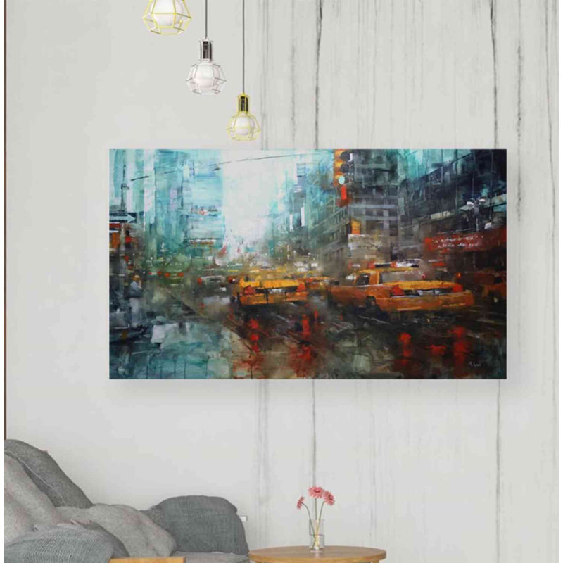 "Times Square Reflections" par Mark Lague, reproduction d'art sur toile tendue, H 26 po x l 40 po x P 1,5 po