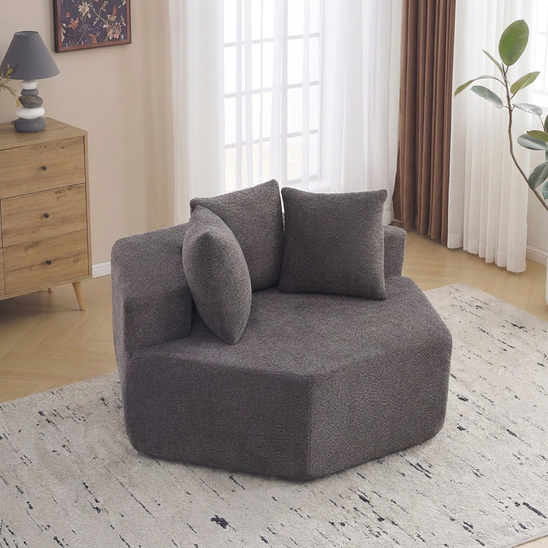 Chaise longue simple modulaire hexagonale de 54 pouces avec trois coussins, Gris