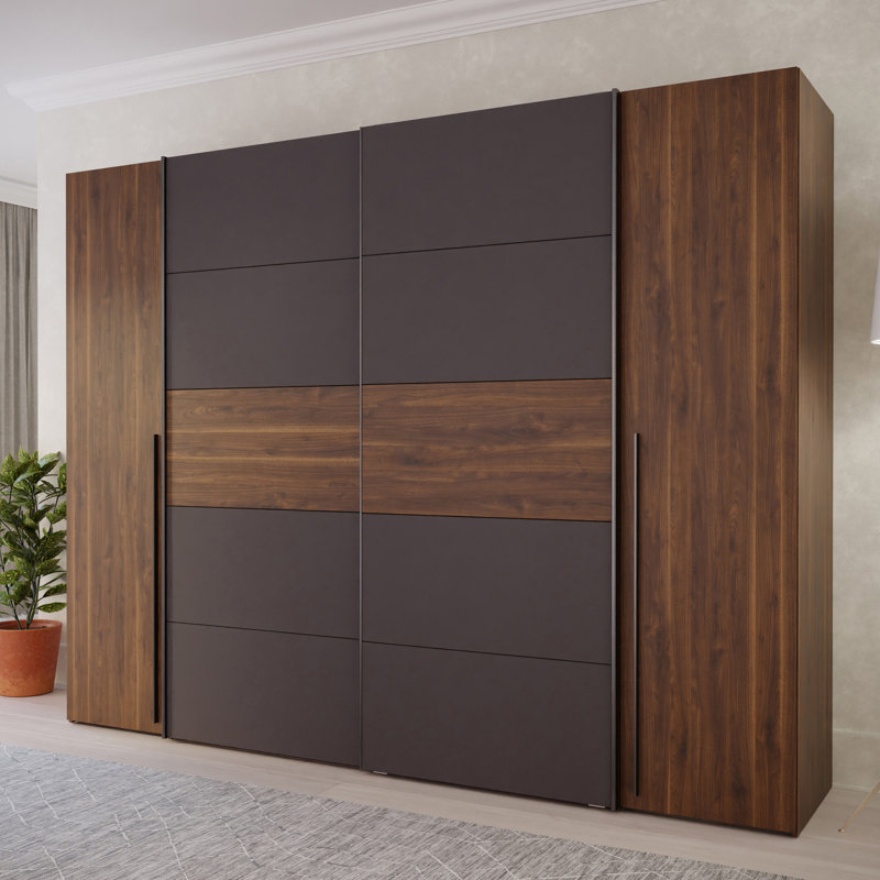 Debarr 4 Door Manufactured Wood Wardrobe, Brown/Grey, 210.5cm H x 270.3cm W x 61.2cm D