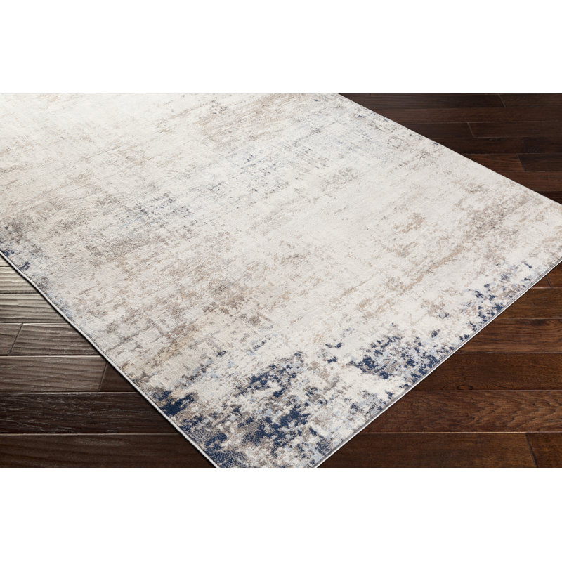 Tapis abstrait bleu / ivoire Jemison, Rectangle 7 pi 10 po x 10 pi