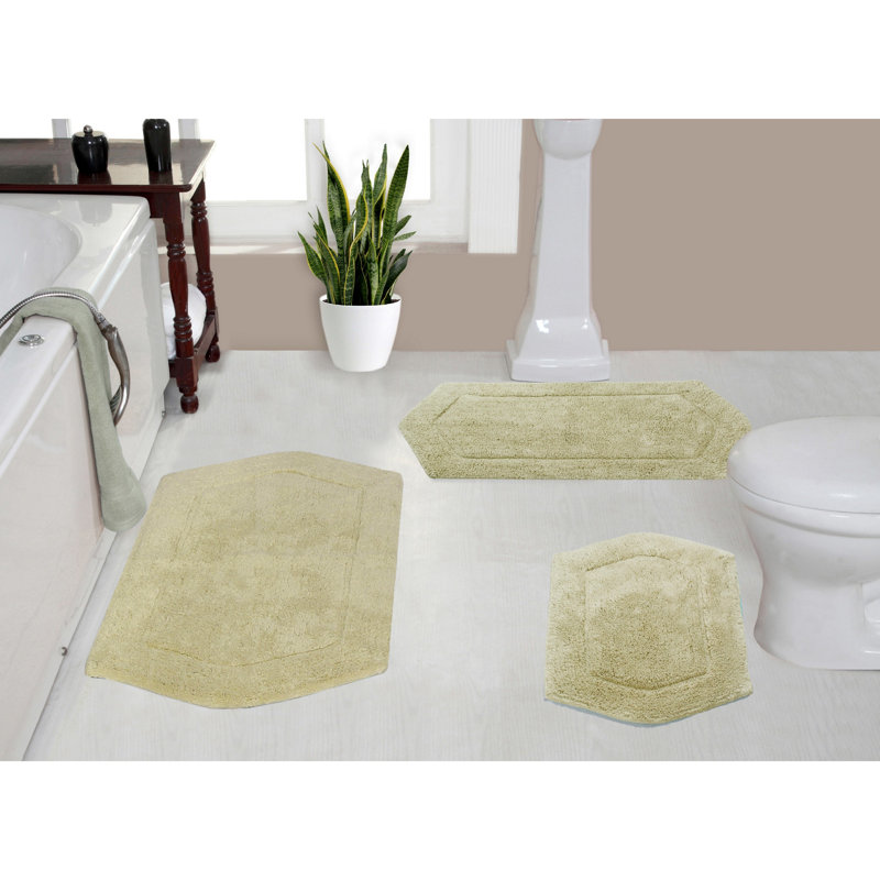Morissette 100% Cotton Bath Rug, Non-Slip, Quick Dry, Machine Washable - 3 Piece Set, Sage