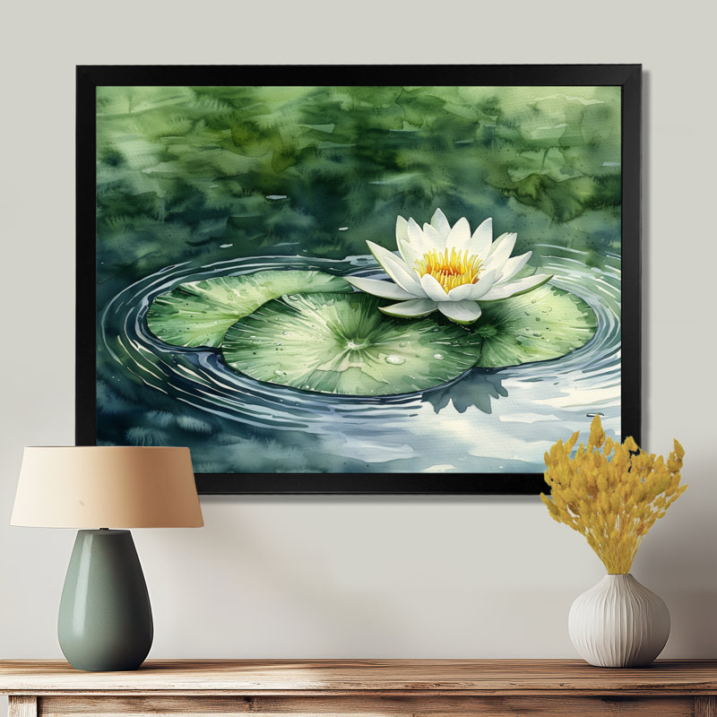 «Water Lotus Flower Tranquility At The Pond I», impressions sur toile de lotus, Reproduction d'une seule photo avec cadre
