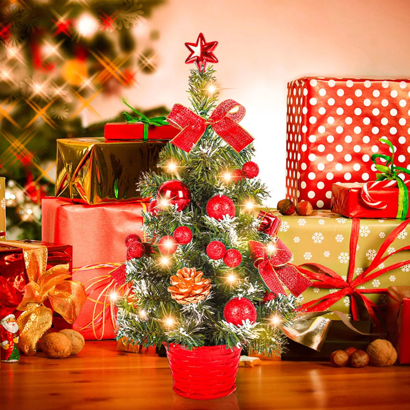 Mini arbre de Noël artificiel 40CM pré-éclairé, 17,7 pouces