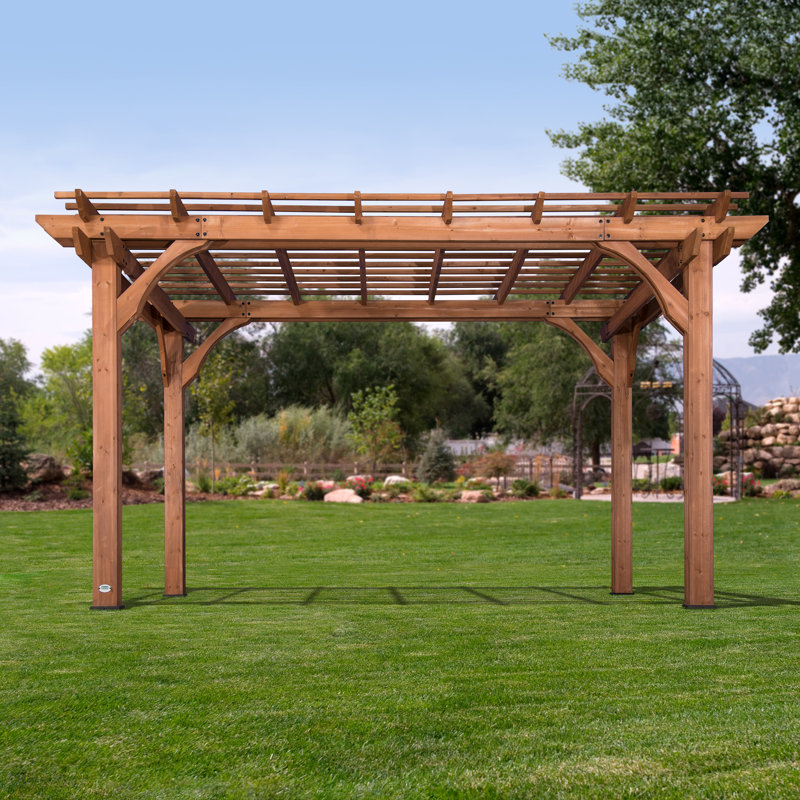Backyard Discovery Beaumont 14' x 10' Cedar Wood Outdoor Patio Pergola Kit with Trellis Roof and PowerPort