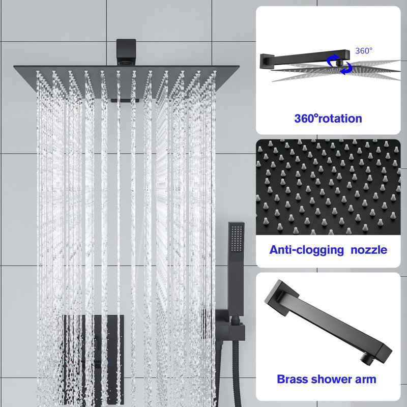 Matte Black 12-Inch Dual Shower Head Wall Mounted System