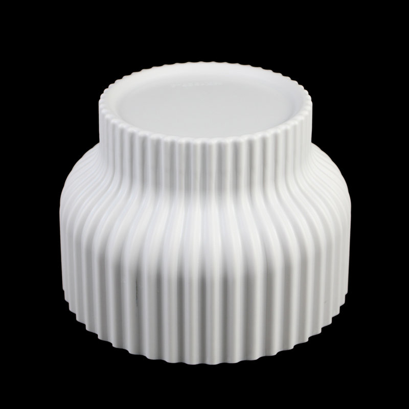 Set Of 3 Modern Ribbed Melamine Planters, Matte White Indoor Plant Pots With Pedestal Base (7.7", 5.8", 4.5")