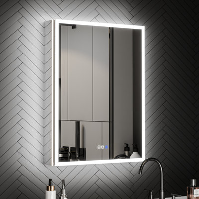 LED Recessed or Surface Frameless Medicine Cabinet with Mirror and Defogger, Magnifying Mirror, Adjustable Shelves, USB & Outlet