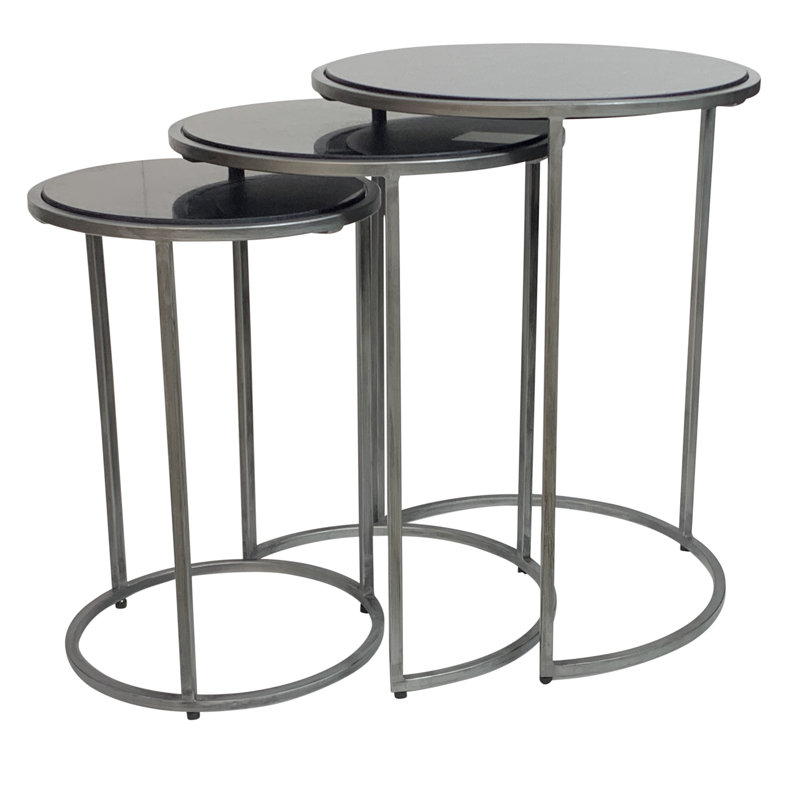 Elegant Black 22" Round Nesting Tables with Space-Saving Design, Black, Industrial