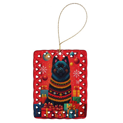 German Spitz Holiday Christmas Porcelain Ornament