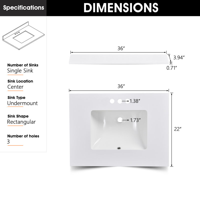 Plan de toilette simple en pierre reconstituée de 91 cm avec lavabo (base non incluse)