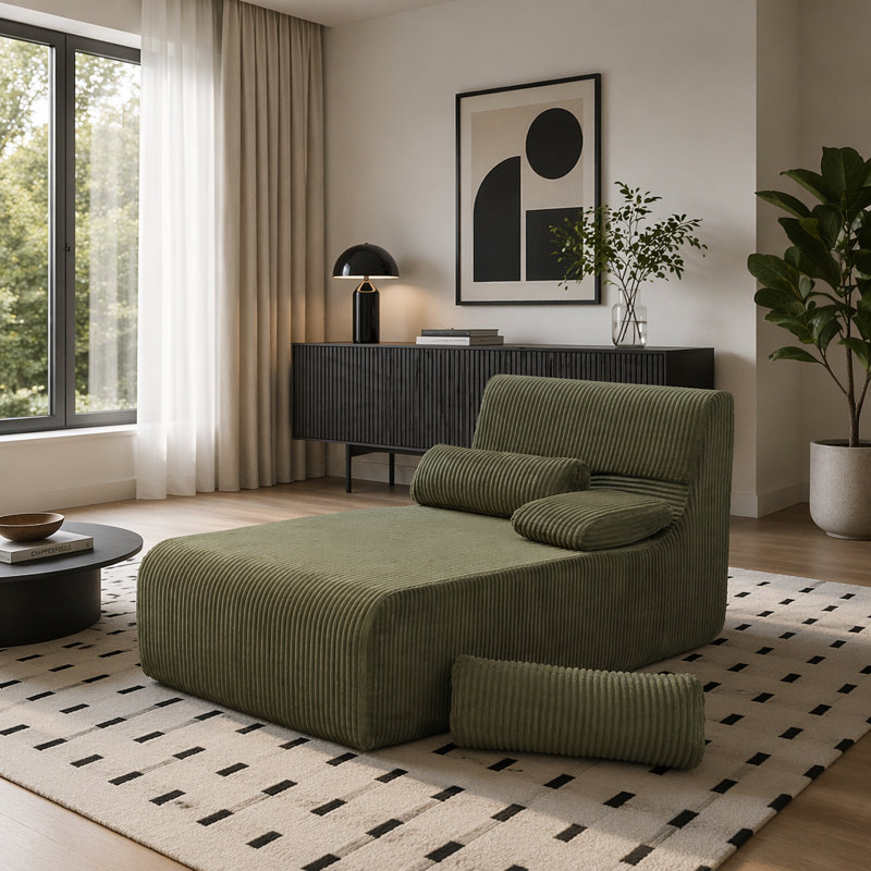 Méridienne modulaire de 34,2 po, fauteuil en velours côtelé désossé, fauteuil à plancher comprimé avec dossier ergonomique incurvé