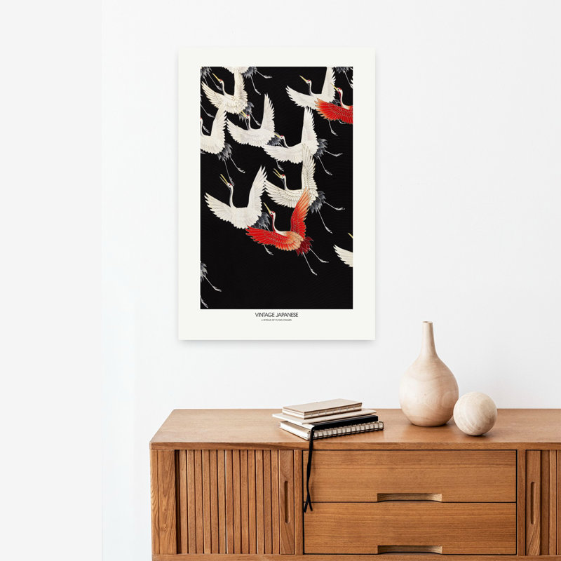 «A Myriad Of Flying Cranes», art mural rétro contemporain, H 24 po x l 16 po