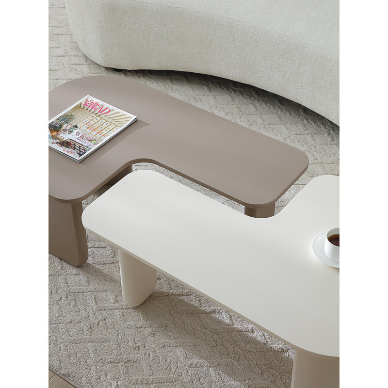 Ensemble de 2 tables basses modulaires modernes (seulement la table incluse), Kaki / blanc