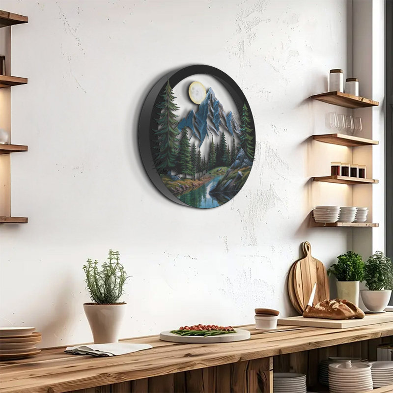 Art mural paysage de pin en métal 3D