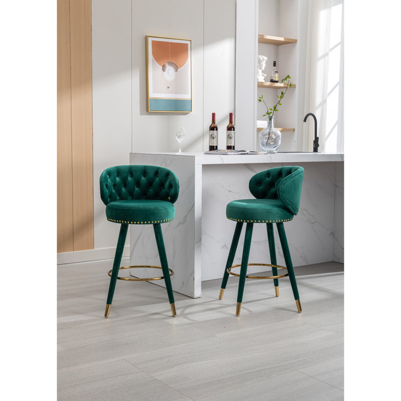 De 2 chaises à hauteur de comptoir, structure en bois massif, tabourets de bar en velours (2), structure, coussin luxueux