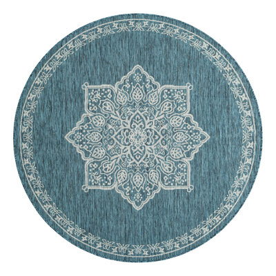 Craighead Oriental Machine Made Power Loom Polypropylene Indoor / Outdoor Area Rug in Blue/Gray