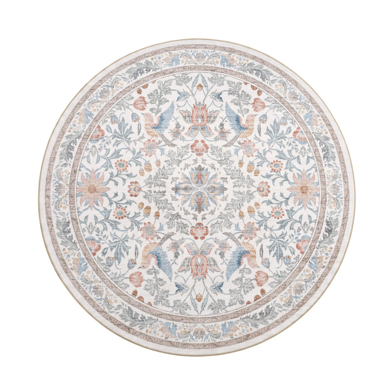 Tapis rond doux, multicolore, à motifs floraux vintage, lavable et antidérapant, idéal pour le salon et la chambre., Round 6'