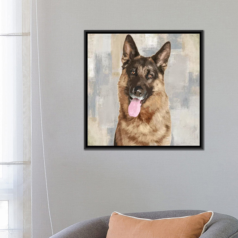 «German Shepherd», impression sur toile, H 37 po x l 37 po x P 1,5 po, Toile avec cadre noir, Pas de tapis