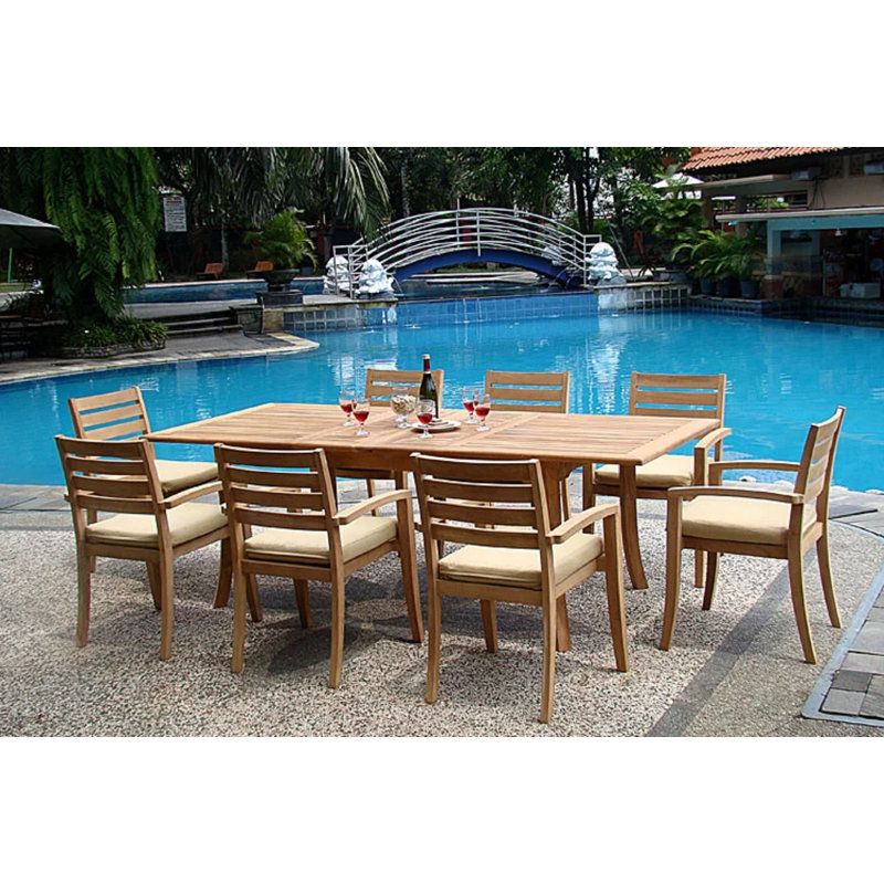 Breanna 6 - Person Teak Wood Patio Dining Set with Rectangular Table, 8