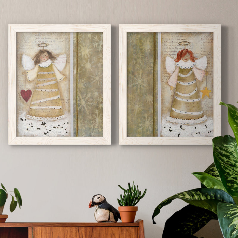 «Cloud Angel with Heart», ensemble de 2 peintures, H 20 po x l 17 po x P 1 po, Toile blanche encadrée, Pas de tapis