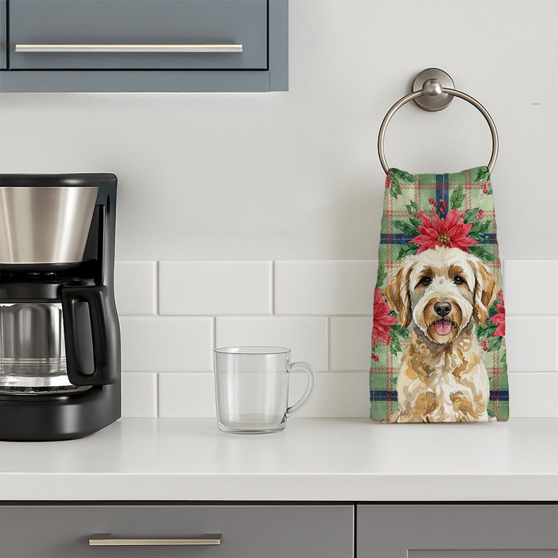 Labradoodle Christmas PoinsettIas Kitchen Towel, Labradoodle