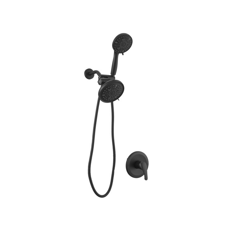 Ensemble de douche 8 jets avec douchette filtrée, commande à une poignée et valve (1,8 gal / min), Noir mat